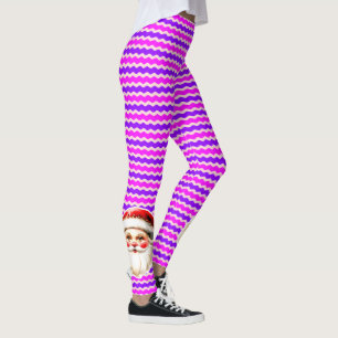 Retro Santa Claus Pink Purple Ric Rac Christmas Leggings