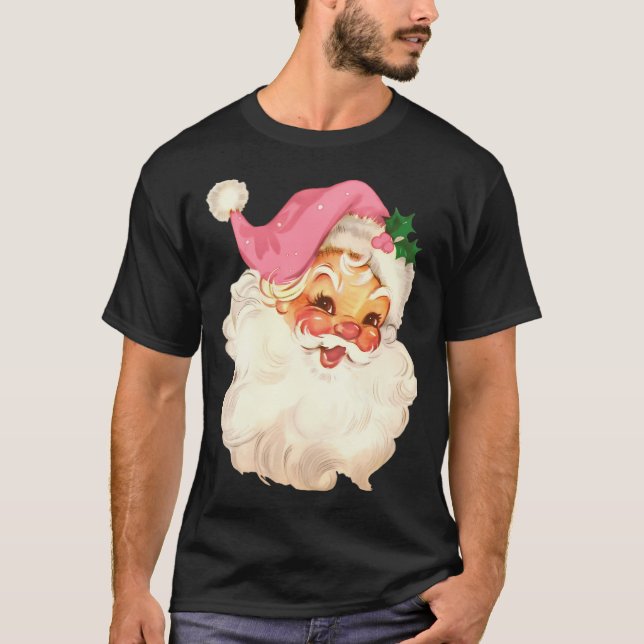 Retro Santa Claus Pink T-Shirt (Front)