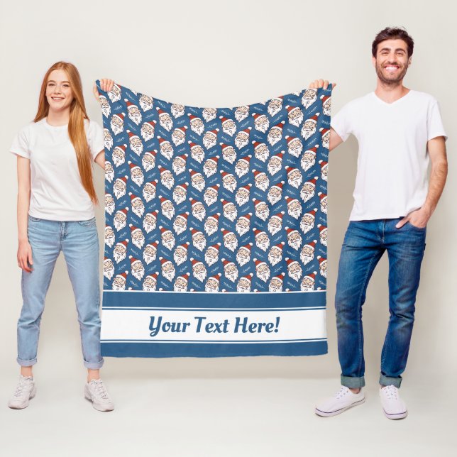 Retro Santa Claus Red White and Blue Christmas Fleece Blanket (In Situ)