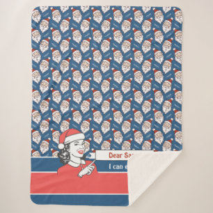 Retro Santa Claus Red White and Blue Christmas Sherpa Blanket