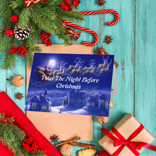 Retro Santa Claus Reindeer Blue Moon  Card