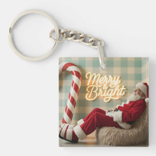 Retro Santa Claus Relaxing in a Fuzzy Chair Key Ring