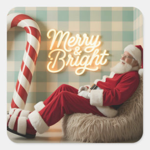 Retro Santa Claus Relaxing in a Fuzzy Chair Square Sticker