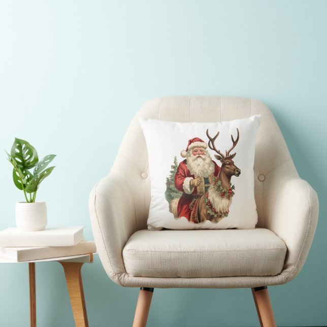 Retro Santa Claus Riding a Reindeer Christmas Cushion (Chair)