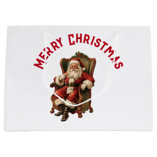 Retro Santa Claus Sitting in a Chair Christmas Large Gift Bag