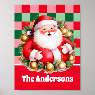 Retro Santa Claus Tartan Plaid Christmas Poster