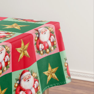 Retro Santa Claus Tartan Plaid Christmas Tablecloth