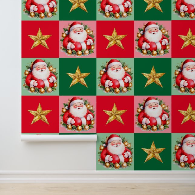 Retro Santa Claus Tartan Plaid Christmas Wallpaper (Application)