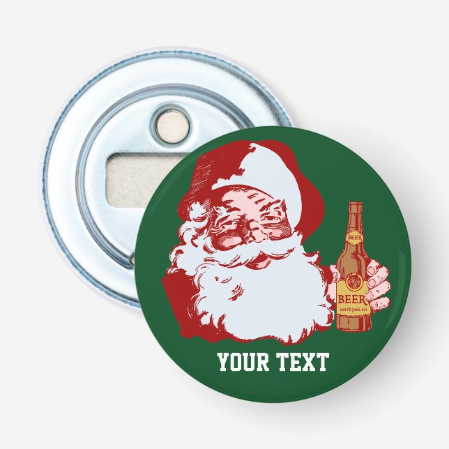 Retro Santa Claus with a Beer Christmas Custom Bottle Opener (Front)