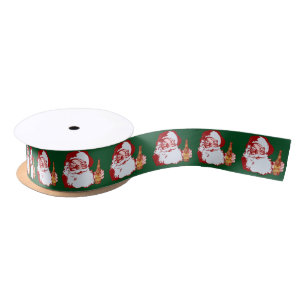 Retro Santa Claus with a Beer Christmas Funny Satin Ribbon