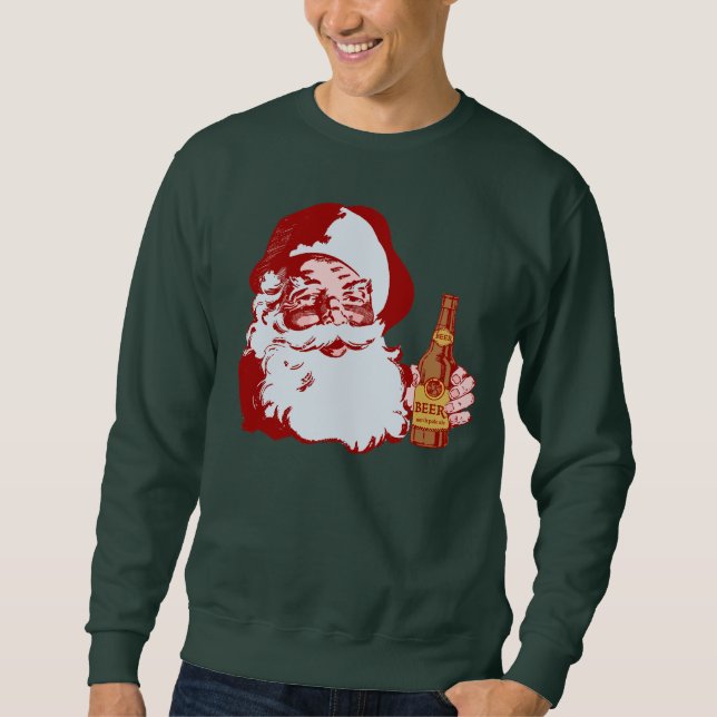 Retro Santa Claus with a Beer Christmas Sweatshirt (Front)