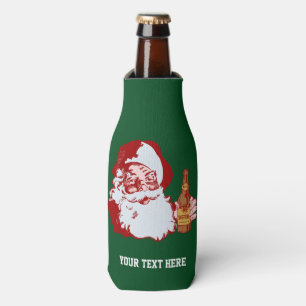 Retro Santa Claus with Beer Christmas Funny Custom Bottle Cooler