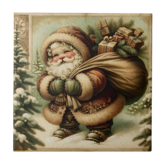 Retro Santa Claus with Gifts Ceramic Tile