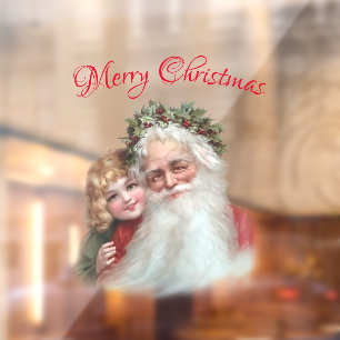 Retro Santa Claus with holly Wreath Christmas