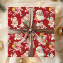 Retro Santa Claus Wrapping Paper in Red 