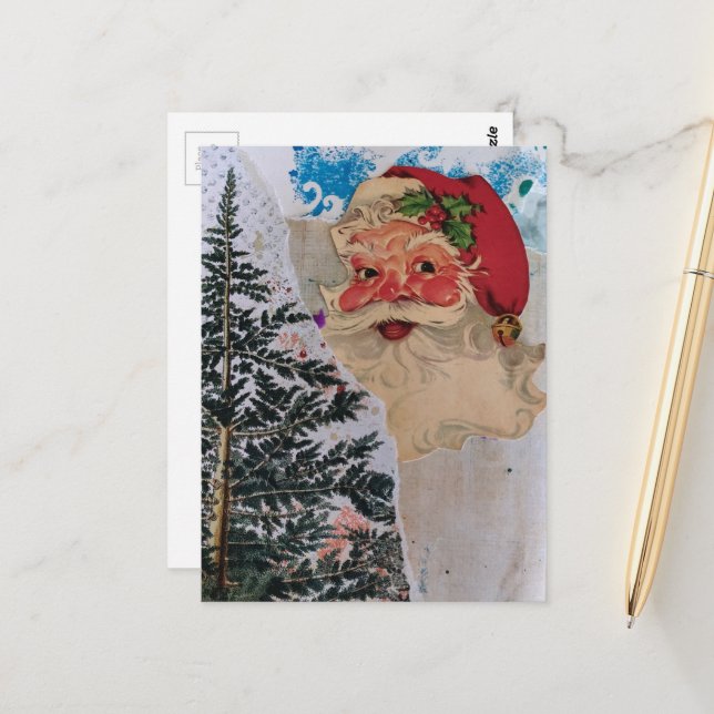 Retro Santa Collage Postcard (Front/Back In Situ)