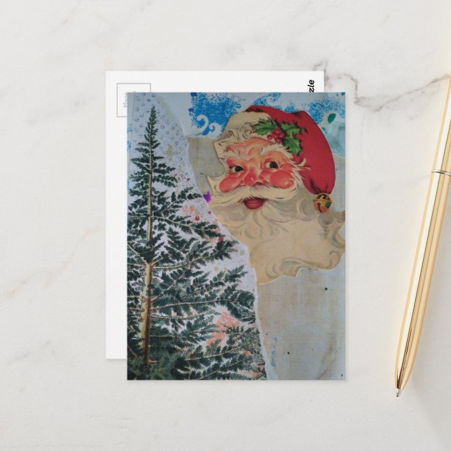 Retro Santa Collage Postcard (Front/Back In Situ)