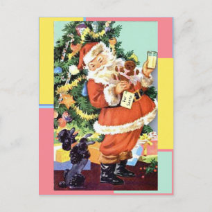 Retro Santa, Cookies and Milk, and Dancing Poodle  Postcard