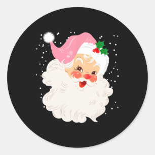 Retro Santa Face In Pink Hat Vintage Christmas San Classic Round Sticker