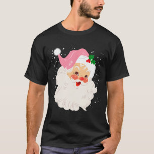 Retro Santa Face In Pink Hat Vintage Christmas San T-Shirt