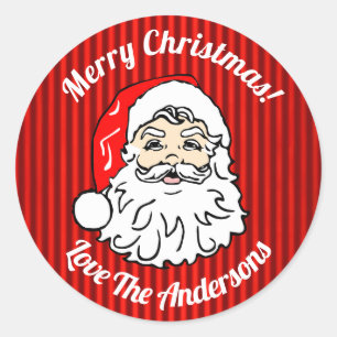 Retro Santa Face Red Personalised Classic Round Sticker