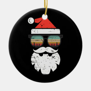 Retro Santa Face Sunglasses Santa Hat Christmas Ceramic Ornament
