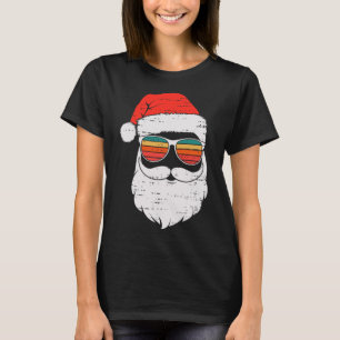 Retro Santa Face Sungled Christmas In July Summer T-Shirt