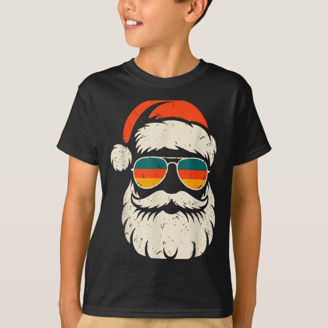 Retro Santa Face Sungles Funny Christmas Family Ou T-Shirt (Front)