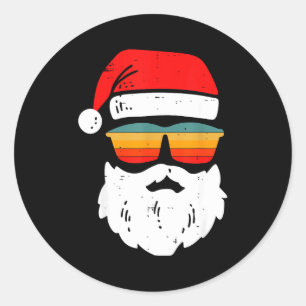 Retro Santa Face With Vintage Sungles Christmas Ho Classic Round Sticker