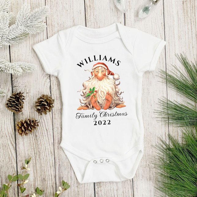 Retro Santa Family Christmas with Name and Year Baby Bodysuit (Creator Uploaded)