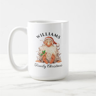 Retro Santa Family Christmas with Name and Year Coffee Mug