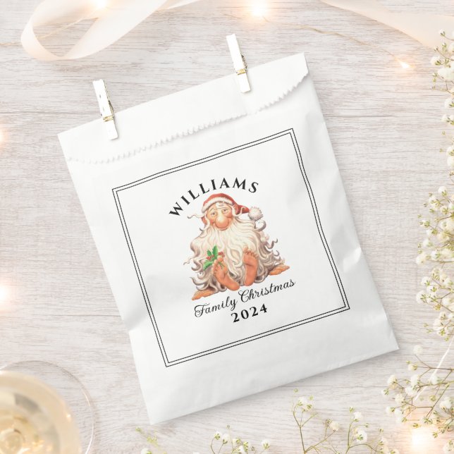Retro Santa Family Christmas with Name and Year Favour Bag (Clipped)