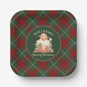 Retro Santa Family Christmas with Name and Year Paper Plate