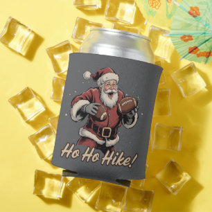 Retro Santa Football Player Ho Ho Hike Xmas Can Cooler