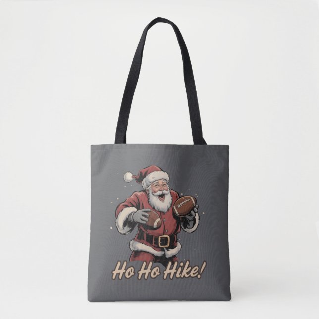 Retro Santa Football Player Ho Ho Hike Xmas Tote Bag (Front)