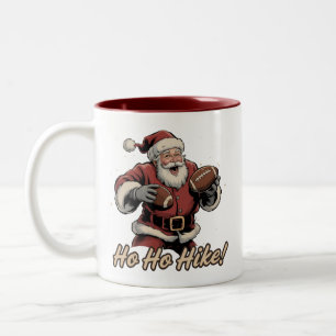 Retro Santa Football Player Ho Ho Hike Xmas Two-Tone Coffee Mug