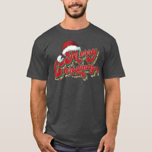 Retro Santa Hat Merry Christmas Vintage Happy Holi T-Shirt
