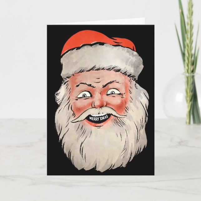 Retro Santa Head Christmas Card (Front)