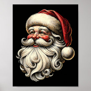 Retro Santa Head Vintage Christmas Postcard Nostal Poster
