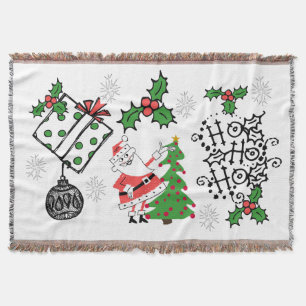 Retro Santa Ho Ho Ho Christmas Holiday Throw Blanket