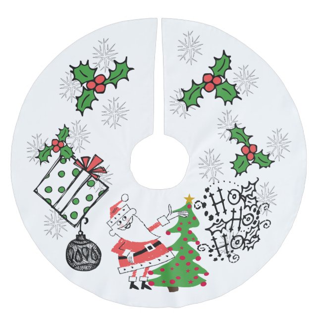 Retro Santa Ho Ho Ho Christmas Tree Skirt (Front)