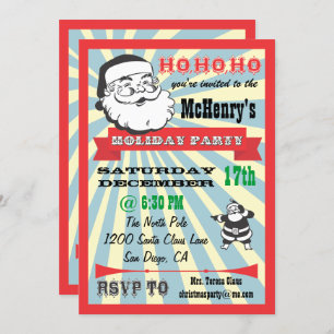 Retro Santa Holiday Party Invitations