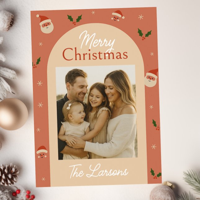 Retro Santa & Holly Arch Christmas Card (Creator Uploaded)