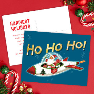 Retro Santa in Rocket Ho Ho Ho Non-Photo Christmas Holiday Postcard