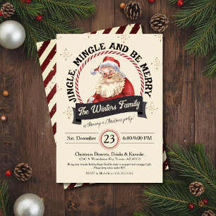 Retro Santa Jingle Mingle Be Merry Christmas Party Invitation