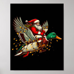 Retro Santa Mallard Duck Christmas Hunting Season  Poster