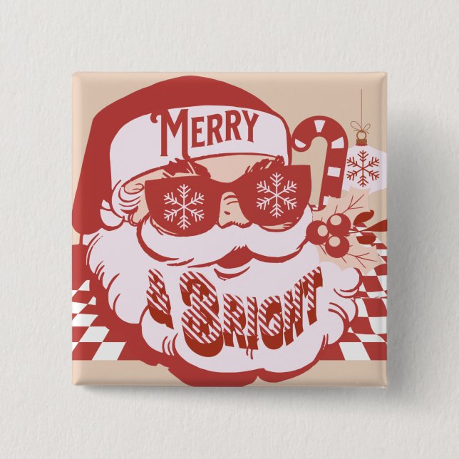 Retro Santa Merry and Bright Groovy   15 Cm Square Badge (Front)