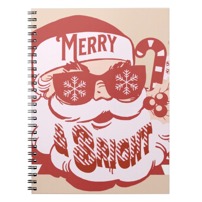Retro Santa Merry Bright Christmas Pink Red   Notebook (Front)