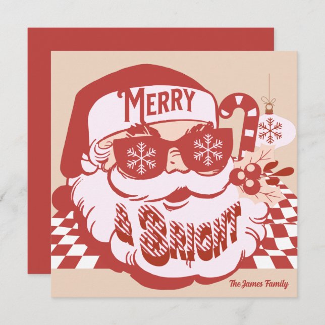 Retro Santa Merry Bright Groovy Christmas Card (Front/Back)
