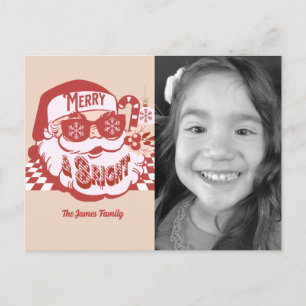 Retro Santa Merry Bright Groovy Christmas Photo Postcard